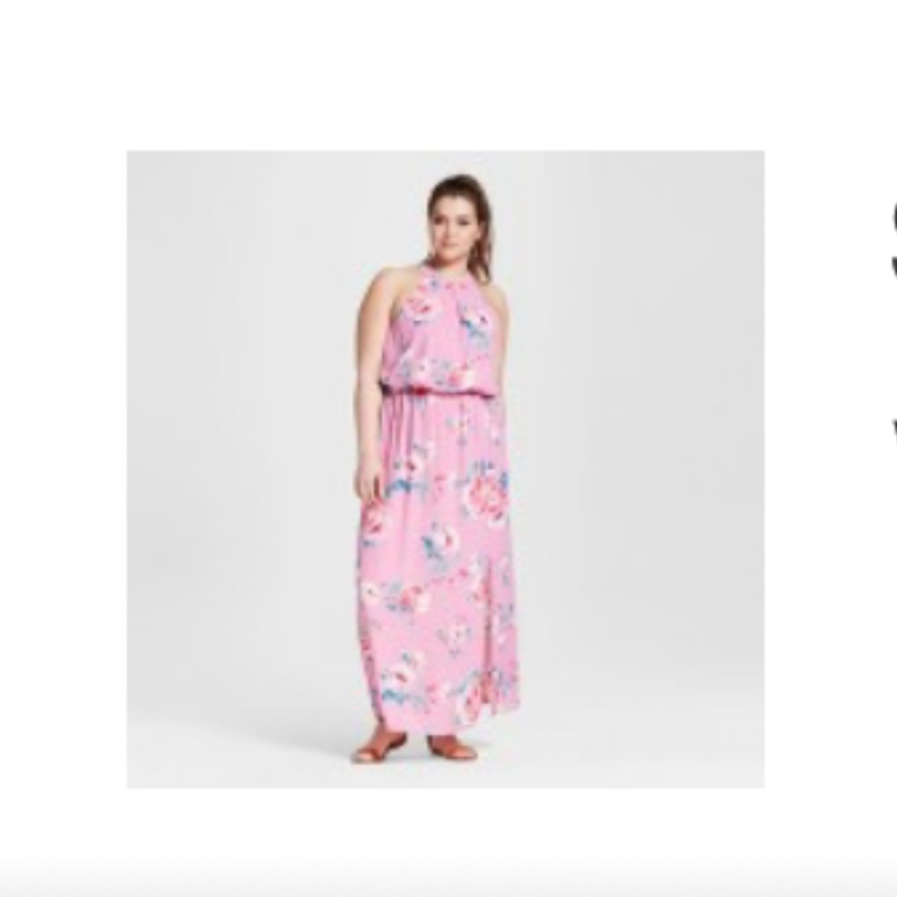 Floral High Neck Maxi Dress- Plus Size